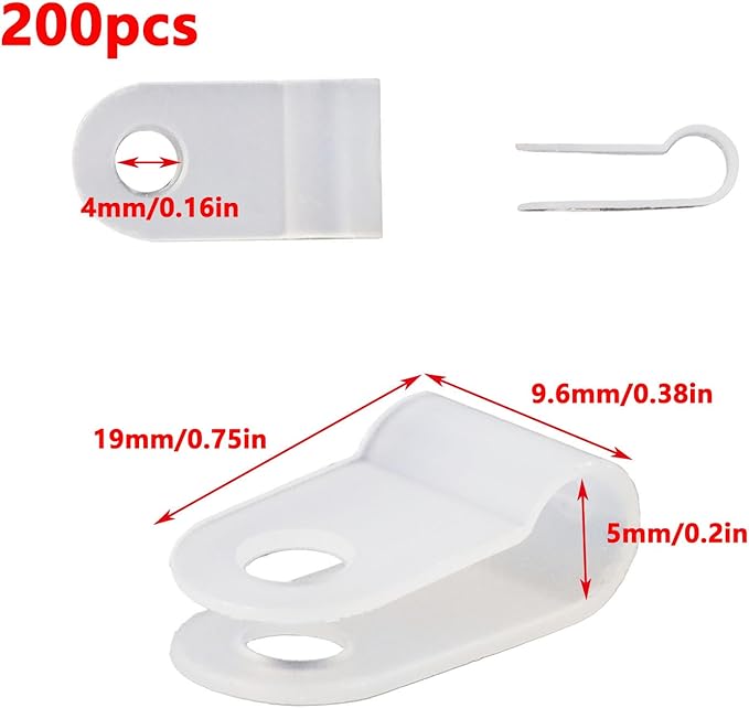 Antrader Rope Light Clips with Stainless Steel Screws,Nylon Screw Mounting Cord Fastener Clips for 1/5 Inch Diameter Wire Management,White,200Pcs