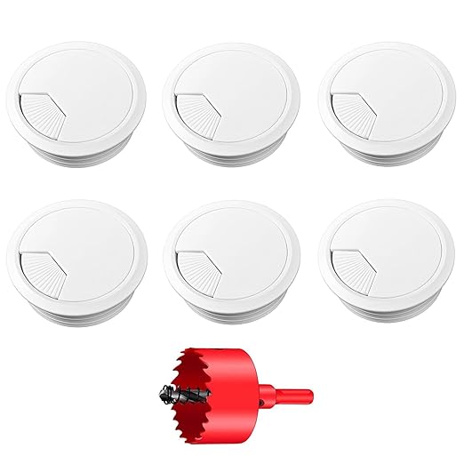 TuTuYa 6PCS Desk Grommet, Desk Cable Grommet 3-1/6 Inch (80 mm) White Desk Cable Hole Cover with Hole Saw, Cable Pass Through, Ideal Solution for Office and Home Table Cable (White, 3-1/6 Inch)