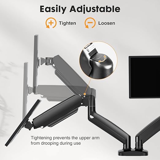 DUMOS 2Pcs Dual Monitor Mount for Desk, Gas Spring Monitor Arm for 2 Monitors Max 32 Inches, Fully Adjustable Double Monitor Mount, VESA Mount with C-Clamp/Grommet Base, Holds Screen 17.6 lbs