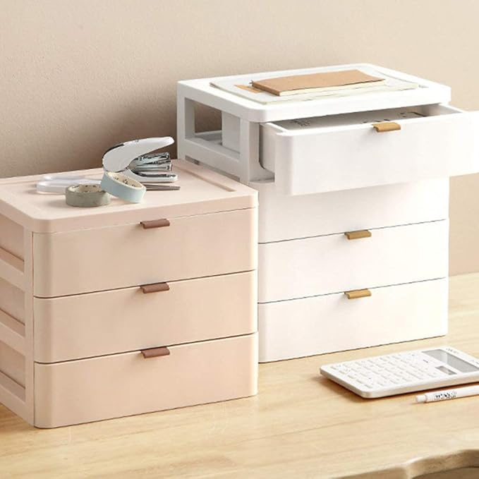 Lurrose Makeup Organizer with Drawer Tabletop Storage Box 11.41X10.23X7.67In Multi-Layer Cosmetic Storage Case for Vanity Desk Office Supplies