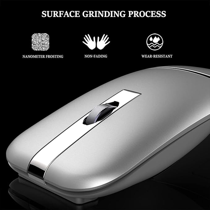 Bluetooth Wireless Arc Travel Mouse, Dual Model (2.4G+BT5.1) Rotating Foldable Mouse for Microsoft, Rechargeable Slim Portable Mice for Laptop, Notebook, PC, MacBook, Chromebook - Silver
