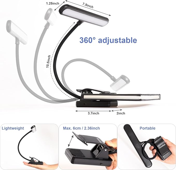 2 Pack 28 LED Music Stand Lights, Eye Caring Clip-on Piano Light, Blue Light Blocking, USB-C Rechargeable, 4 Color x 3 Brightness, Ideal for Musician, Piano, Sheet Music, Orchestra, Guitar