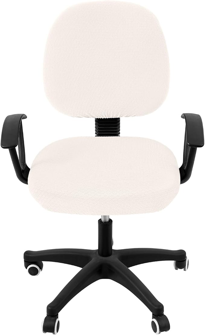 Smiry Stretch Jacquard Office Computer Chair Covers, Removable Washable Universal Desk Rotating Chair Slipcovers Protector, Seat + Backrest Cover, Ivory