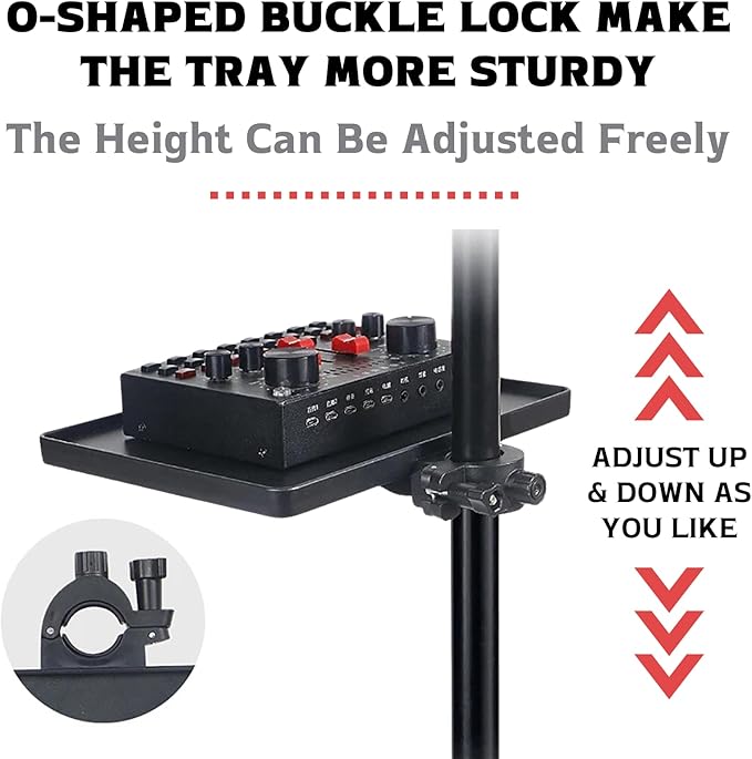 Universal Microphone Stand Tray, Adjustable Mic Stand Clamp-On Utility Shelf Rack Tray Holder for Music Sheet, Live Streaming, Concert Performance, Karaoke, Recording, Music Stand Accessories