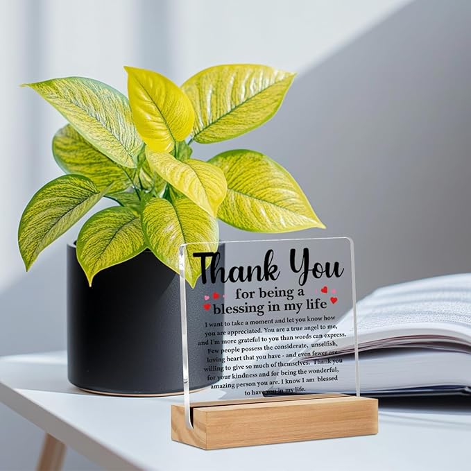 Thank You Gifts for Women, Thank You Acrylic Sign, Appreciation Gifts for Coach Mentor Teacher Coworkers Boss, Inspirational Desk Decor, Shelf Cubicle Table Decor for Office Home Living Room Decoration