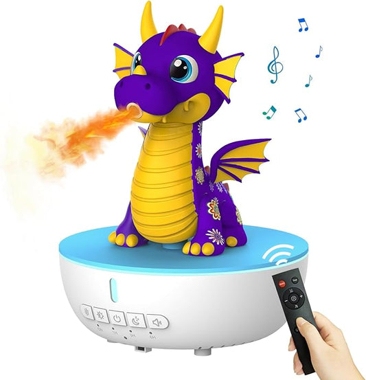 200ML Dragon Essential Oil Diffuser, Aromatherapy & Humidifier with Remote & Timer, 10 Soothing White Noise Machine, Cute Aroma Diffuser for Kids Bedroom, Home, Nursery, Purple