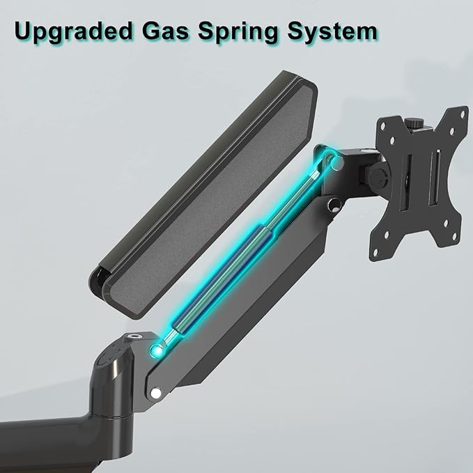 Monitor Wall Mount Fits 17-32 Inch Flat/Curved Computer Screens, Single Arm Holds up to 19.8lbs, Height Adjustable Gas Spring Wall Monitor Stand Tilt, VESA Mount 75x75/100x100