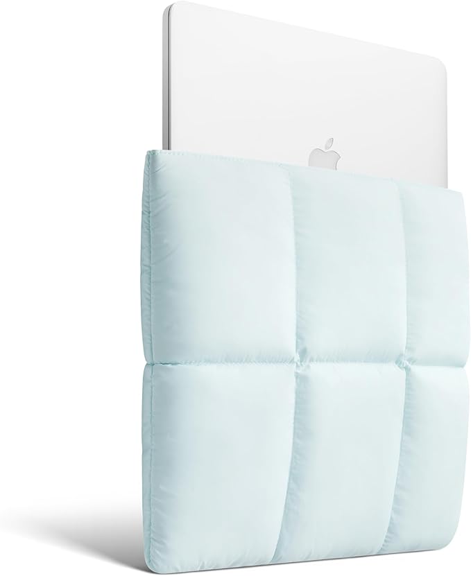 Comfyable Puffy Laptop Sleeve 13 Inch 14 Inch, Quilted Puffer Laptop Carrying Case for Women, Pillow Case Compatible with MacBook Air/Pro M5 M4 M3 M2 Pro/Max 2026, 13" MacBook Neo A18, Ice Blue