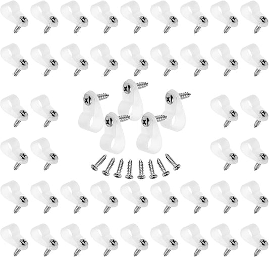 60pcs 3/8 Inch Nylon Cable Clamps, R-Type Wire Cable Clips with M4 Screws, Screw Mounting Cord Fastener Wire Conduit Clamp for Wire Management (White)