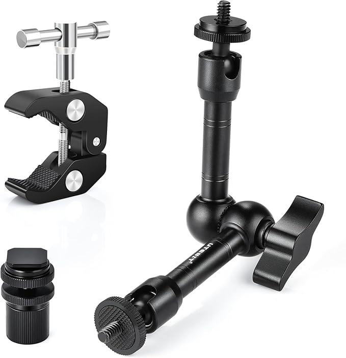 UTEBIT 9 inch Magic Arm with Super Clamp, 360° Ball Heads with 1/4" & 3/8" Threads Screws Articulating Magic Arm Camera Mount for Monitor, Flash, LED Light, Microphone, Camera Cage, Action Camera