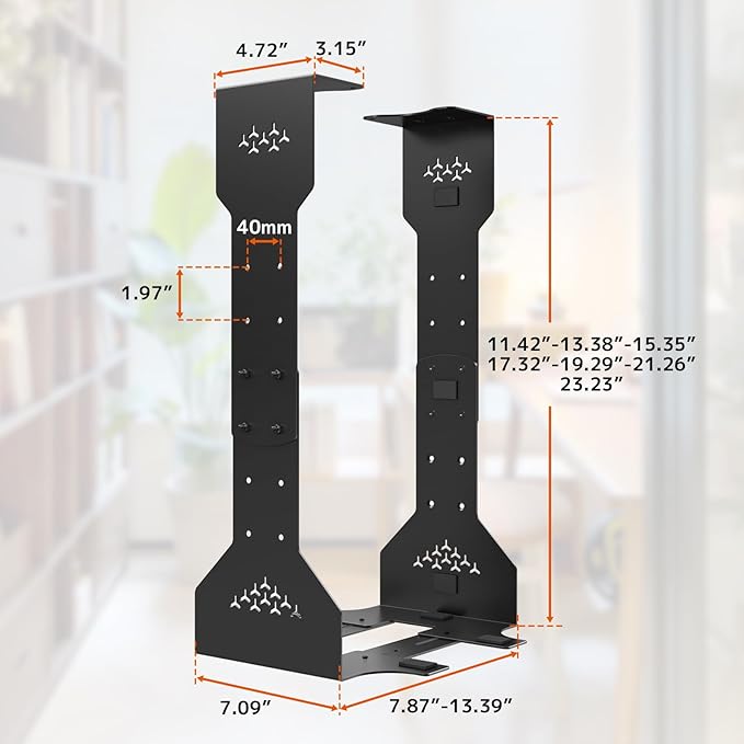 PUTORSEN Under Desk PC Mount, 7.9-13.4’’ Width Adjustable Computer Tower Stand, up to 77 lbs, with Protective Mats, for Mid/Mini-Tower Case in Office,Gaming, Laboratory and Home, Black
