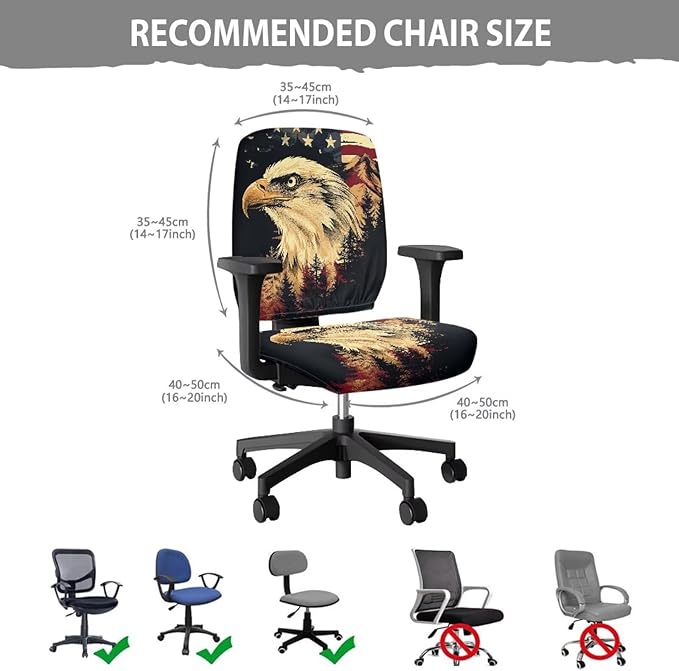 GLENLCWE Stretch Office Chair Covers Stretch Computer Desk Chair Cover USA Flag Eagle Computer Chair Slipcover Universal Desk Rotating Chair Slipcovers