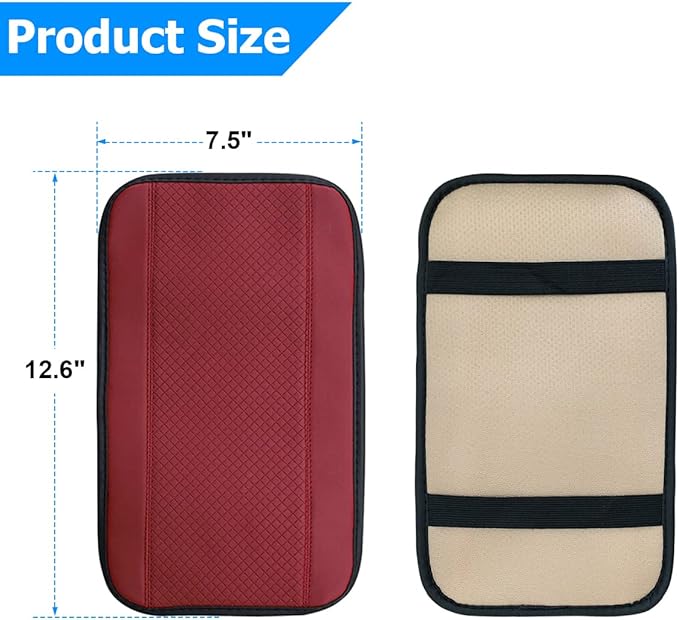 8sanlione Car Armrest Storage Box Mat, Fiber Leather Car Center Console Cover, Car Armrest Seat Box Cover Accessories Interior Protection for Most Vehicle, SUV, Truck, Car (Wine Red)