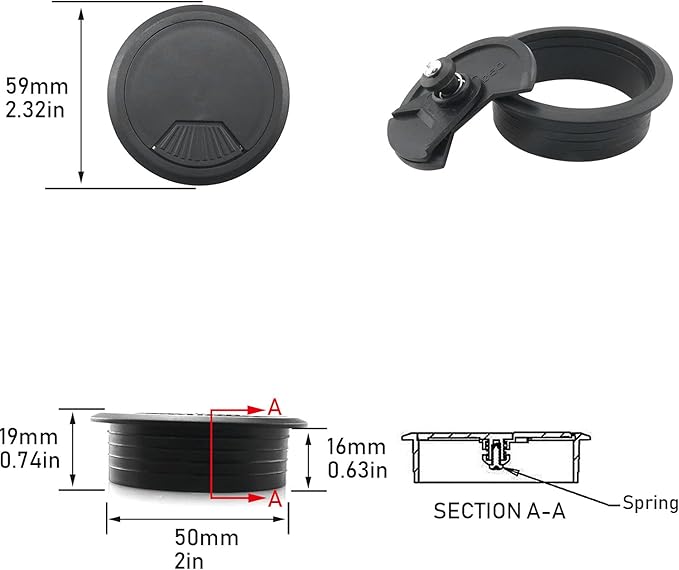 4pcs Office PC Desk Cable Cord Wire Organizer Black Desk Grommet Adjustable Cord Cover 2 Inch Cable Grommets Hole Cover