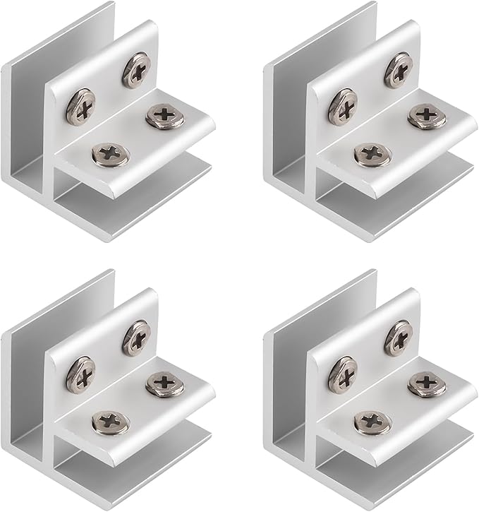 INCREWAY Glass Clamp, 4Pcs Adjustable 90 Degrees Glass Clips Aluminum Alloy Glass Shelf Support Bracket, Glass Holder Connector for 8-10mm Thick Glass