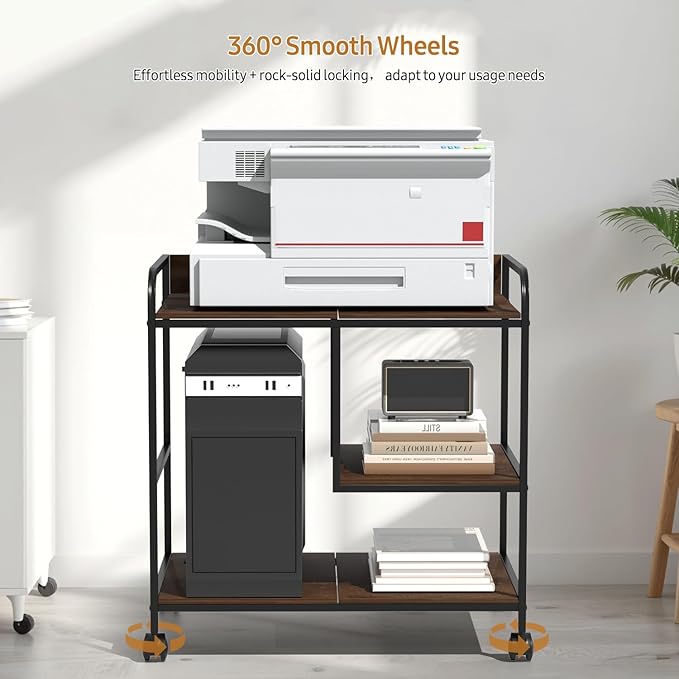 Printer Stand Large Storage for Office: Sturdy Steel Frame Mobile and Printer Table with Adjustable Storage Shelf - Easy Installation and Stability Design Table with Wheels for Scanners Paper File