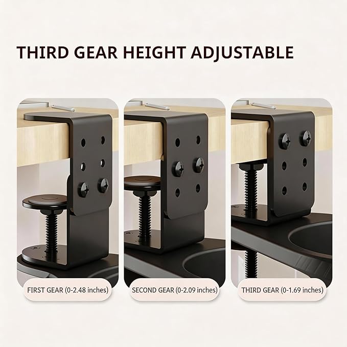 No Drill Desk Cup Holder Clamp, 360° Rotating Anti-Spill Table Cup Holder, Adjustable Clip on Cup Holder for Gaming Desk, Gamer Gift, Drink Holder for Coffee Cup, Office Accessories (Sleek)