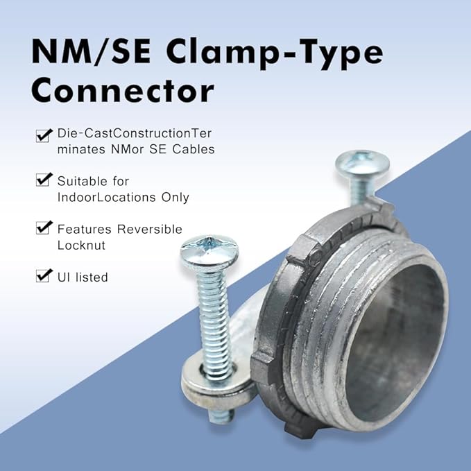 MAKERELE 24Pack 1 Inch Clamp Type Cable Connectors - UL Listed - Durable Zinc Alloy - Versatile for NM Cable and Metallic Conduit - Electrical Box Wire Clamps