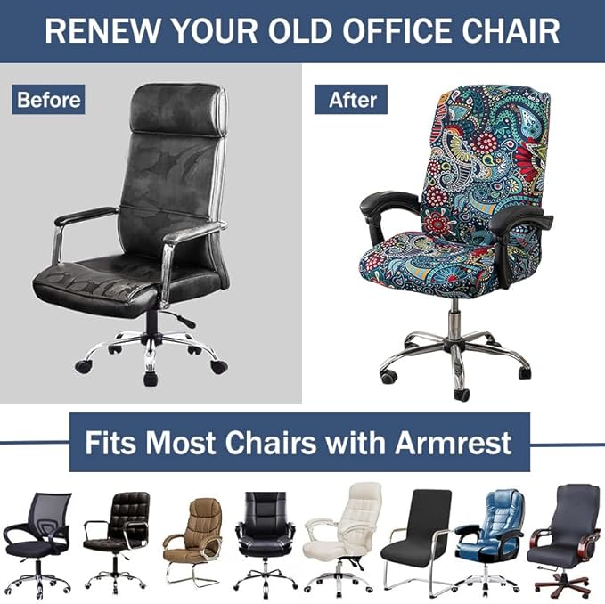 NILUOH Stretch Office Computer Chair Cover with Zipper, Rotating Boss Chair Slipcovers, Soft Chair Cover for Dorm Desk Chair, Soft Fit Universal Removable Spandex