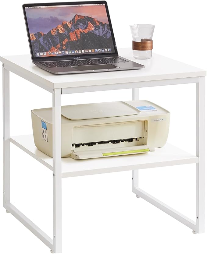 Aibiju Large End Table for Living Room, Small Table Stand 20 Inch, Fridge Stand Printer Table with Adjustable Shelf, Square Tea Coffee Table for Office White YD-TM153W