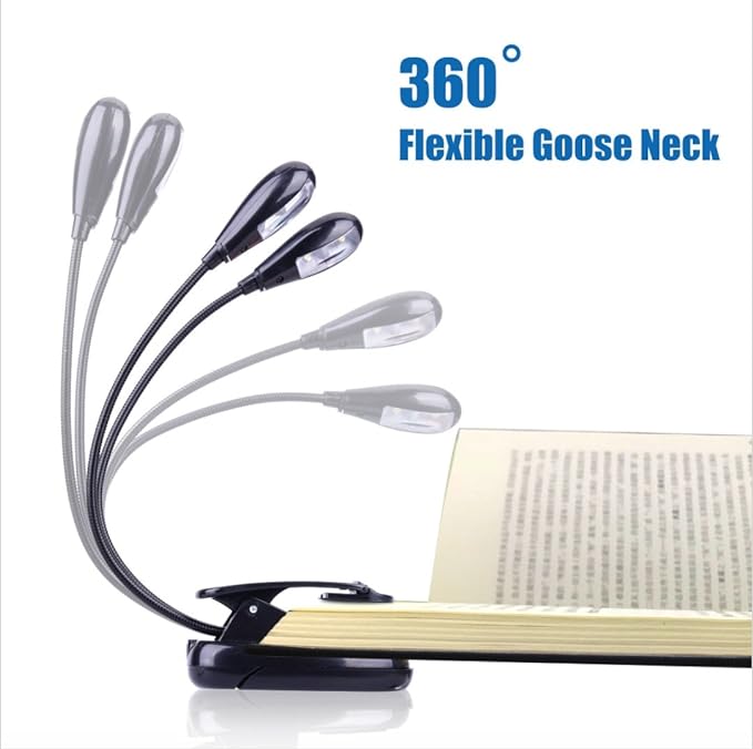 Music Stand Light, 1/2/4/10 Pack Clip on LED Book Lights, USB and AAA Battery Operated, Reading Lamp in Bed, 4 Brightness Levels, Ideal for Musician, Piano Player, Sheet Music, Travel (Dual Arm)