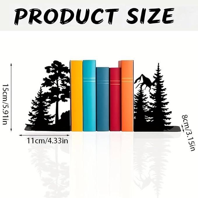 Forest Metal Bookends for Shelves, Serene Forest Decorative Book Ends, Heavy Duty Rustproof Book Stoppers for Home Office & Study Desk, Ideal Gift for Nature Lovers & Book Lovers