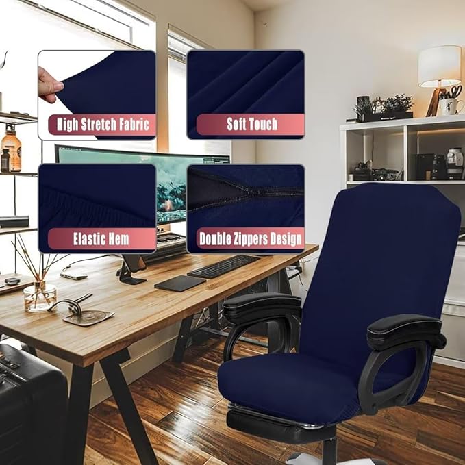 SARAFLORA 2 Pack Office Chair Cover, Stretchable Desk Chair Cover Removable Computer Chair Cover for Office Chair with Zipper Universal Spandex Rotating Chair Cover Anti-dust Chair Slipcover,Navy