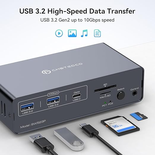 KVM Docking Station 4K120Hz USB C KVM Switch 2 Monitors 2 Computers with 100W PD Supply Displayport Dual Monitor KVM-Switches for Laptop and Desktop Share 14-in-1 Dock