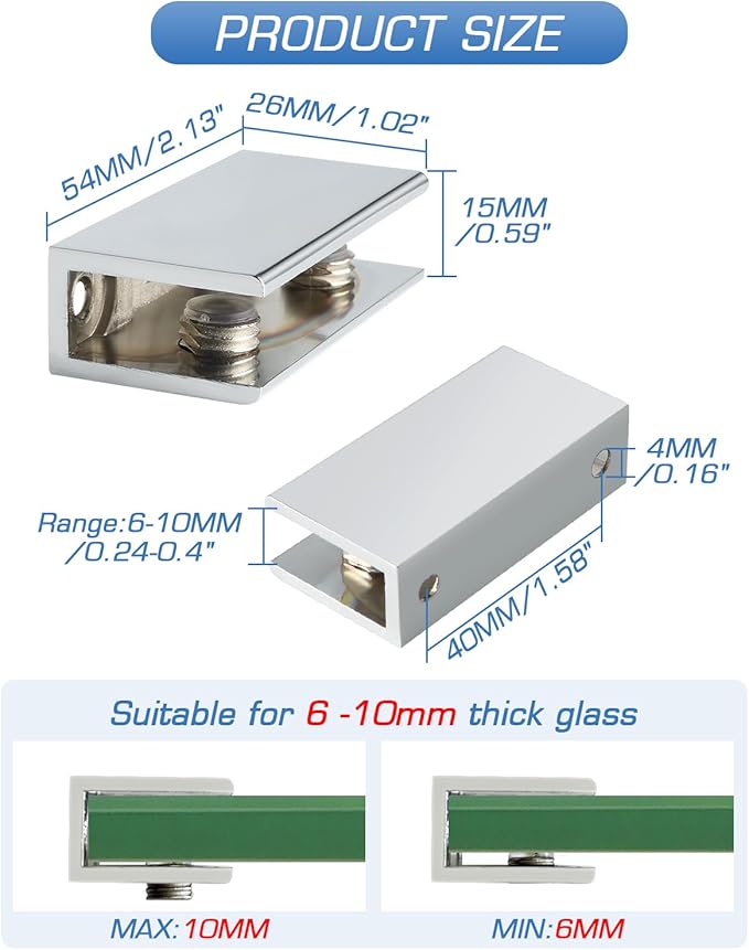 Alise Glass Shelf Bracket Adjustable Shower Brackets,Shelf Bracket Holder for 6-10mm Glass Shelves,Wall Mount Clamps Clip Support Hardware Replacement Parts,Polished Chrome 2 Pcs