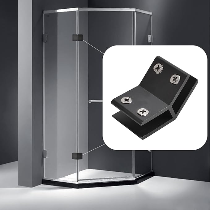 INCREWAY Glass Clamp, 4 Pack Adjustable Black Double Side Aluminum Alloy Glass Shelf Support Bracket for 10-12mm Thickness, 135 Degrees