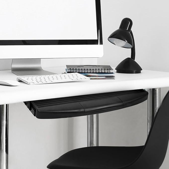 Under Desk Keyboard Tray with Adjustable Height, Ergonomic Slide-Out Keyboard Organizer, Black ABS Holder for Home and Office Use