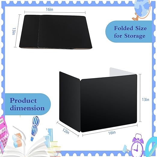 EARTHSON 12 Pcs Desk Dividers for Students, Coated Paper Privacy Shields Folder for Students, Privacy Folders for Students Desks, Test Divider Classroom Teacher Supplies Office Home, Black