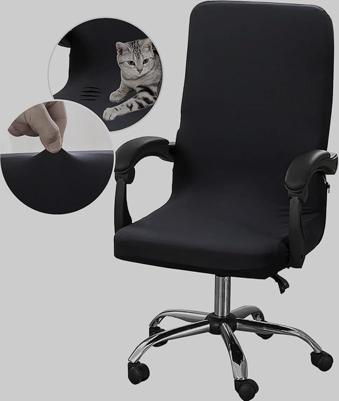 Office Chair Cover – Universal Stretch Office Chair seat Cover, Computer Chair Protector-Black (Black)