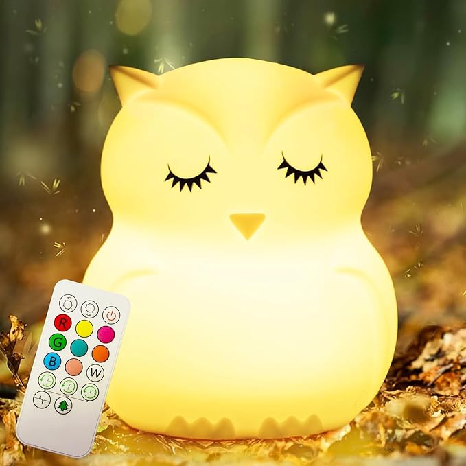 Baby Night Light for Car Seat- Dimming Function 9 Colors Changing Eye Caring Portable Rechargeable & Timing Bedside Lamp Light Up Toddler Bed Room Travel Essentials Squishy Silicone Infant BPA Free