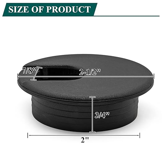 Litoexpe Black Desk Cord Grommets 2 Inch, Plastic Grommet Cable Hole Cover for Office Equipment, Computer Desk Wires - 2 Pieces