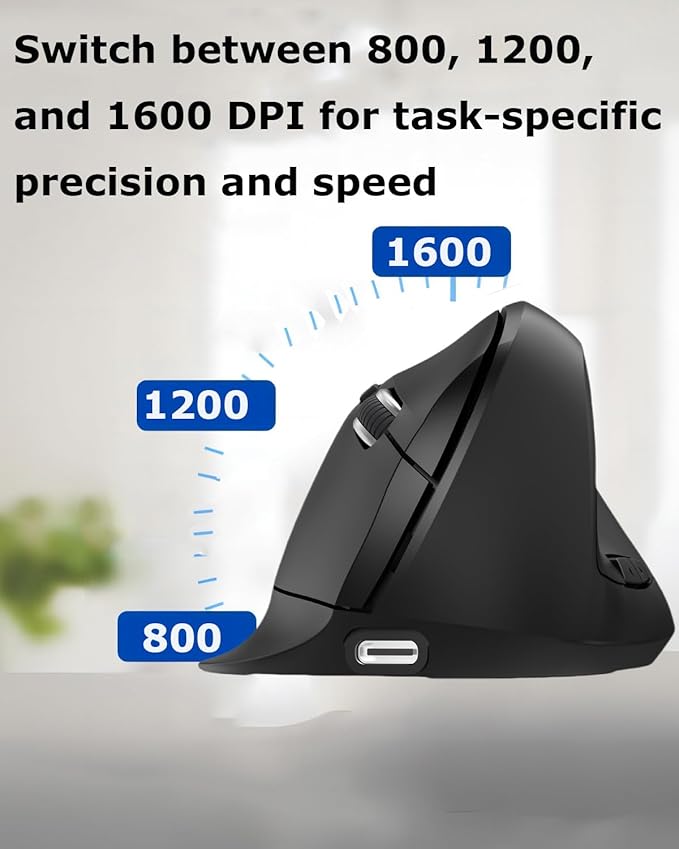 Wireless Mouse Ergonomic(Bluetooth+USB)Dual Mode Vertical Silent Portable Multi Device Ergo Upright Carpal Tunnel Mice for Mac/PC/Laptop/Computer/Tablet/iPad/Macbook Air/Pro Office Work Women Men Gift