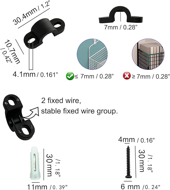 Wire Shelf Loop Clips 12Pcs Small Shelf Clips with Screws Expansion Tubes for Wire Shelving – Black