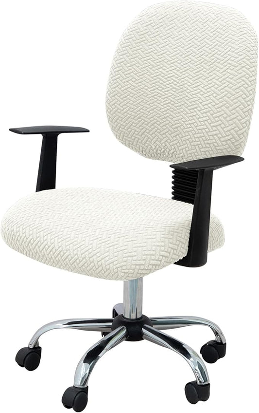 MIFXIN Computer Office Chair Cover Stretch Elastic Slipcover 2 Piece Jacquard Computer Chair Seat Covers Furniture Protector for Office Home, Only Covers No Chair (White)