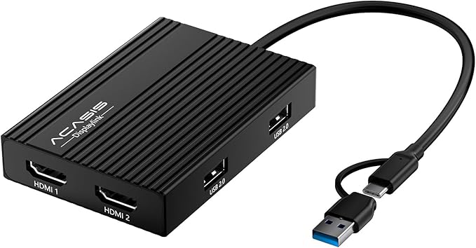ACASIS USB C to Dual HDMI DisplayLink Adapter, 4K@60Hz, 2 HDMI & 3 USB-A Ports, 100W PD Charging, USB C DisplayLink Docking Station for Mac M1/M2/M3/Windows,USB A/C to Dual Monitor Adapter (Black)