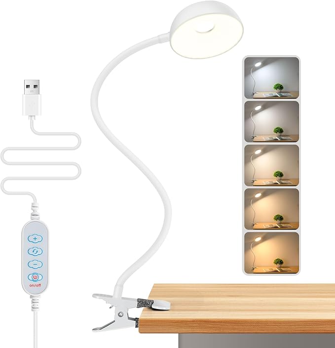 LiFMIRA Clip on Light, LED Reading Light for Beds Headboards, Flexible Clip on Lamp with Clamp,3 Color Modes & 10 Brightness Eye-Friendly Book Light Reading Light for Books in Bed Bedside Desks White