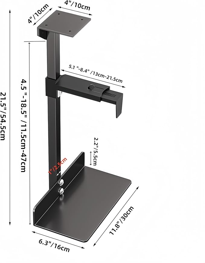 Under Desk and Wall Computer Mount, CPU Tower Holder Under Desk Mount Height & Width Adjustable, Computer Case Stand Holder Holds 46 lbs, PC Mount, Under Desk CPU Holder Mount, Black