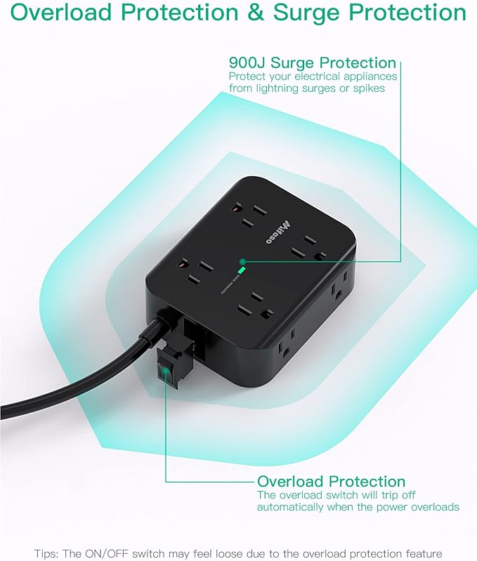 Extension Cord 15FT - 8 Outlets Power Strip Surge Protector with USB Ports, Heavy-Duty Braided Extension Cord, Flat Plug, 15A Circuit Breaker, Charging Station Overload Protection