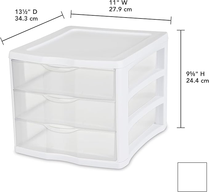 3 Drawer Storage Unit, Clear Plastic Countertop Drawers for Home Office Desk, Stackable Desktop Organizer for Crafts Jewelry Office Supplies, BPA-Free, White