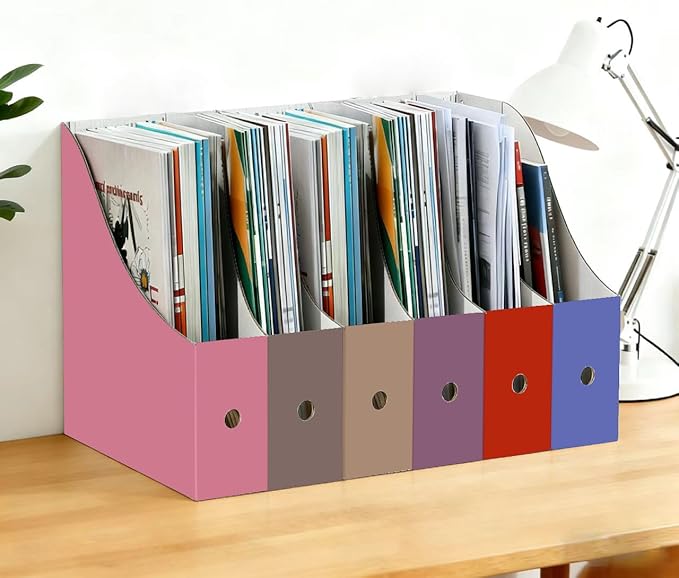 Limitliho 24 Pack Magazine File Holder for Desk, Book Bins for Classroom Library,Office,Home, 10.6" H x 10.2" L x 3.5" W in Cardboard Magazine Organizer (Elegant color)