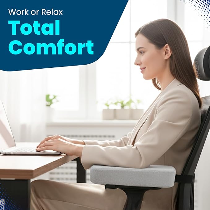 Thick Memory Foam Office Chair Arm Pads - Office Chair Armrest Covers Provide Elbow Cushion and Relieve Pressure - Ergonomic Desk Chair Arm Covers - Gaming, Computer Chair Rest Pads (Set of 2) (Gray)