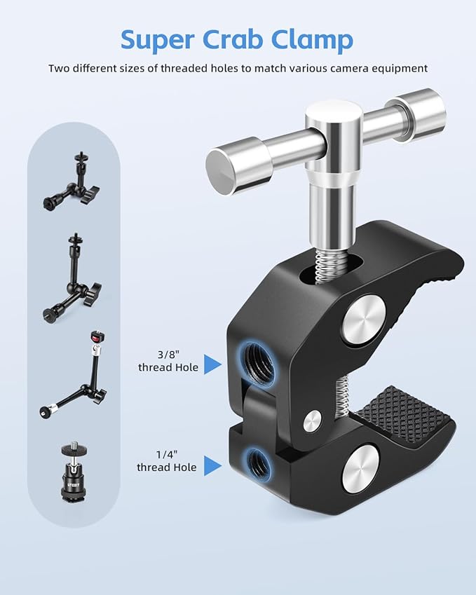 UTEBIT 9 inch Magic Arm with Super Clamp, 360° Ball Heads with 1/4" & 3/8" Threads Screws Articulating Magic Arm Camera Mount for Monitor, Flash, LED Light, Microphone, Camera Cage, Action Camera