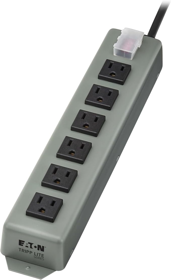 Eaton Tripp Lite Series 6-Outlet Heavy Duty Power Strip, Metal, Mountable (Wall Mount & Under Desk), 6ft Extension Cord, On/Off Switch Cover, Industrial Garage Shop Work Bench Applications (6SP)