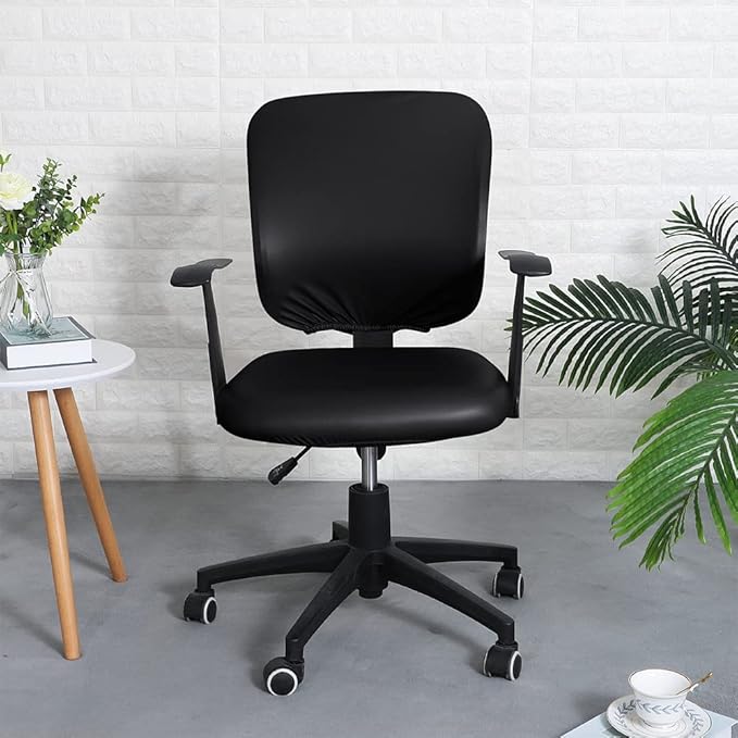 lygooh Waterproof Seat Covers Stretchable Desk Chair Cover Leather Computer Chair Slipcover Removable Washable Rotating Chair Covers for Rotating Office Chair Seat