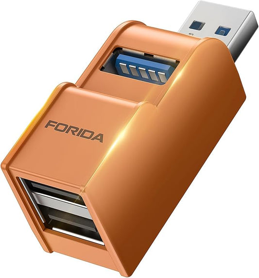 3 Ports USB 3.0 hub, USB Splitter to 2 USB 2.0 Out Ports and 1 USB-3.0 Port, Portable USB Adapter for Keyborad, Mobile Hard Disk, U Disk, Camera, Mouse, Laptop Accessories,etc (Orange)