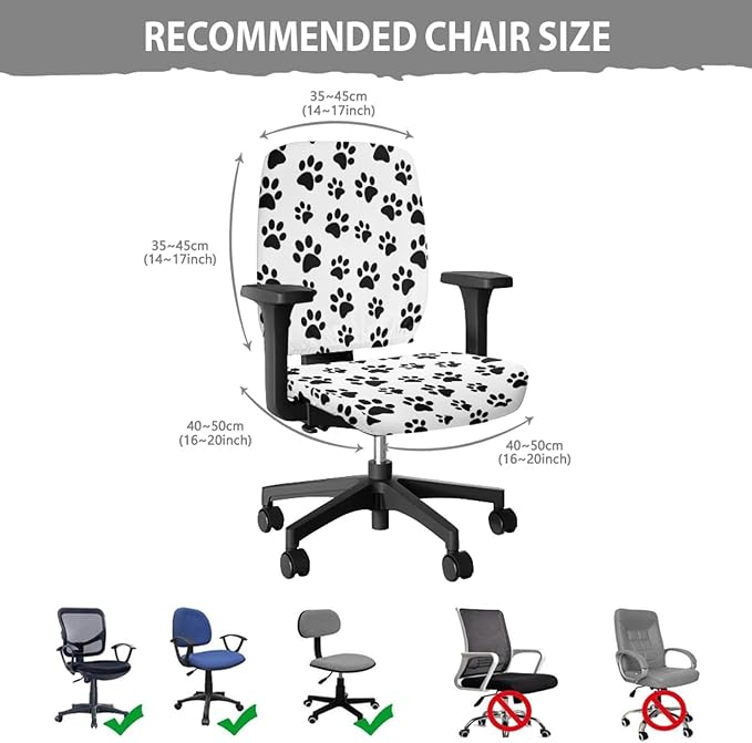 GLENLCWE Black Dog Paw Print Computer Chair Covers Set of 2 Stretchable Cloth Office Chair Covers Universal Desk Rotating Chairs Slipcover for Puppy’s Lover